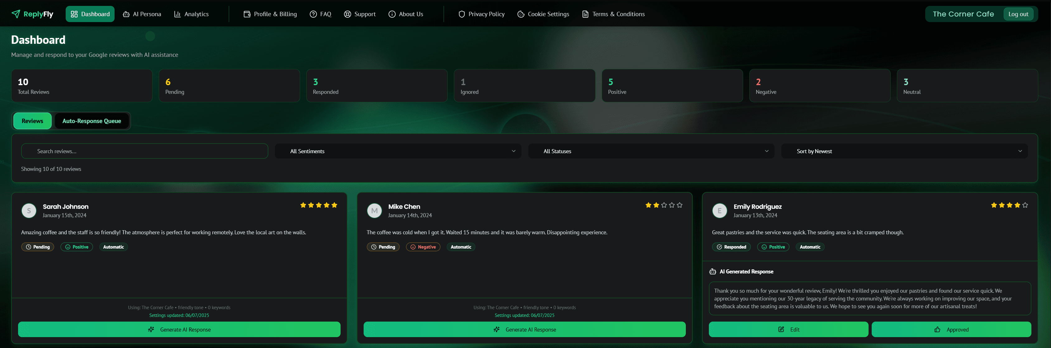ReplyFly dashboard screenshot